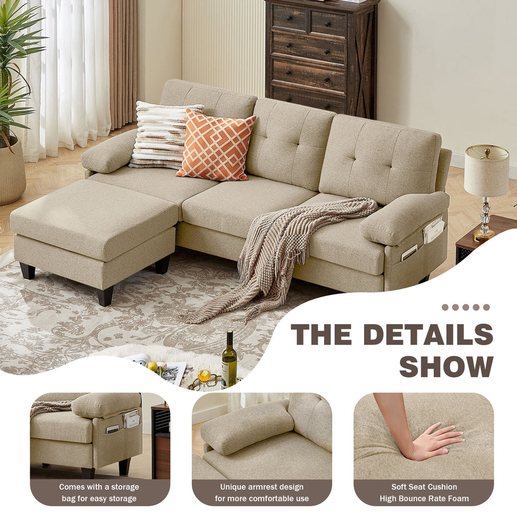 Modern Fabric L-Shaped Sectional Sofa with Chaise T845597