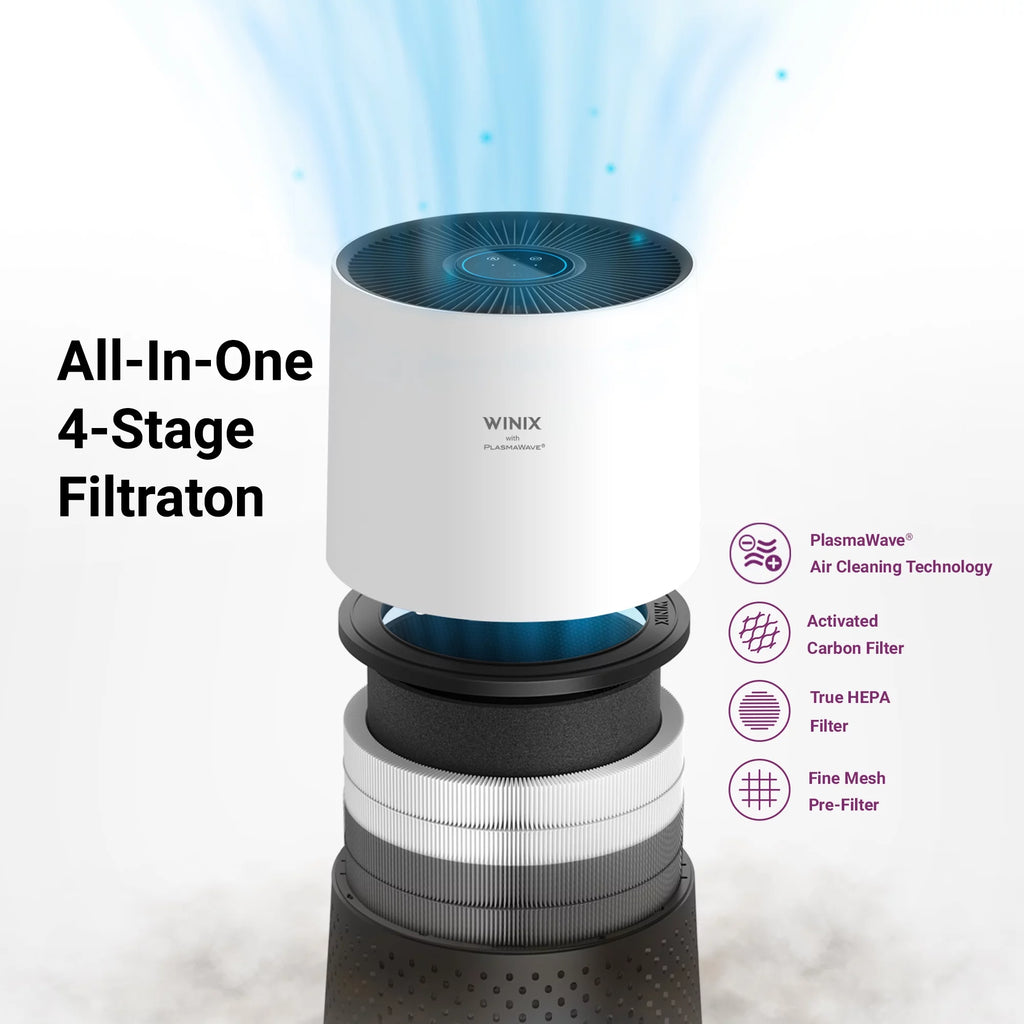 White Charcoal Grey 4-Stage True HEPA Tower Air Purifier C6036