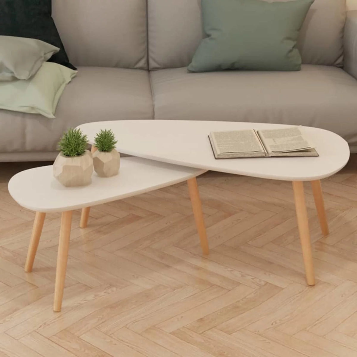Coffee Table Set 2 Pieces Solid Pinewood White L426