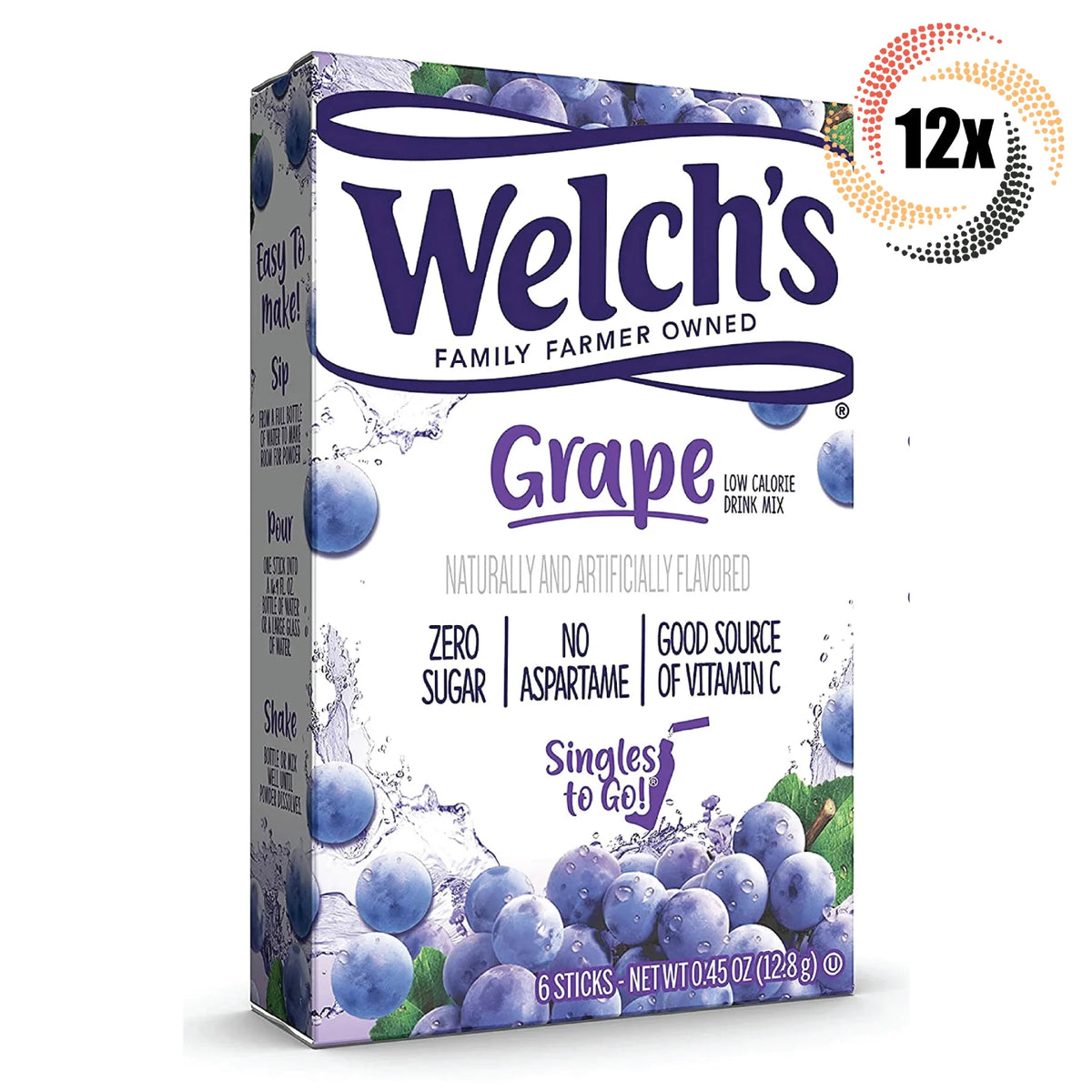 Grape Flavor Drink Mix 12x Packs 6 Singles Per Pack .45oz K2046