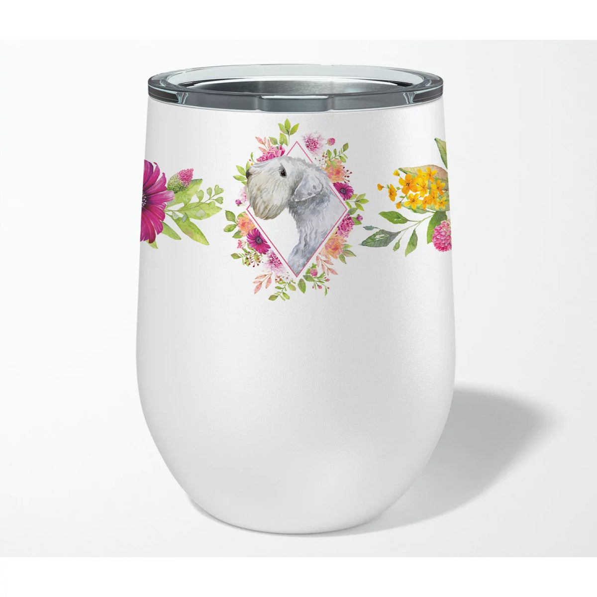 Sealyham Terrier Pink Flowers Stainless Steel 12 oz Stemless Wine Glass Z51480