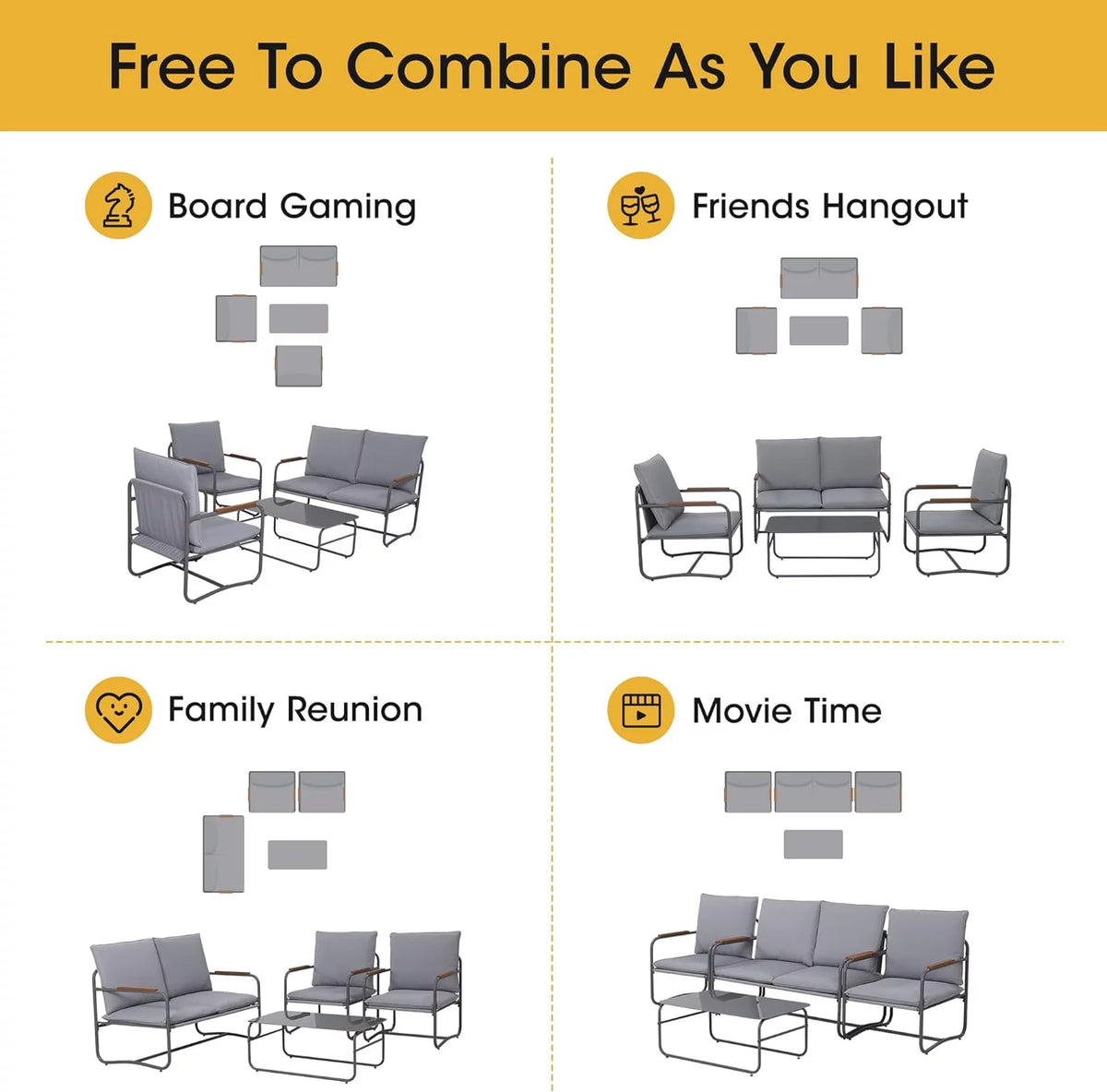 4 Piece Metal Outdoor Conversation Set with Cushions G937191