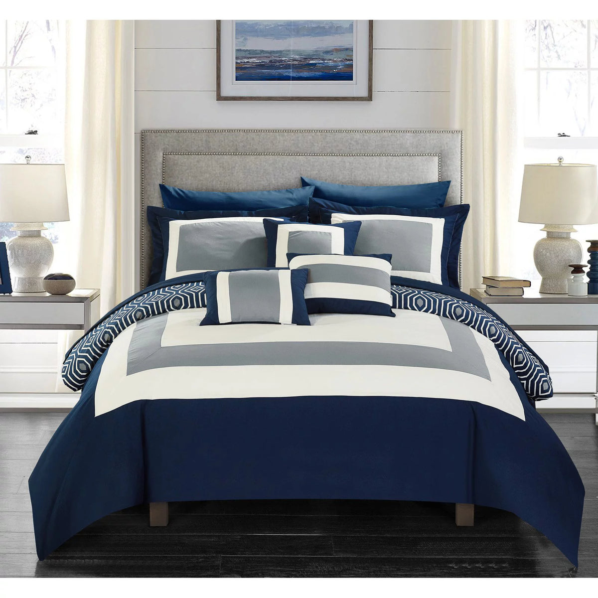 10 Piece Reversible Comforter Set Q9676