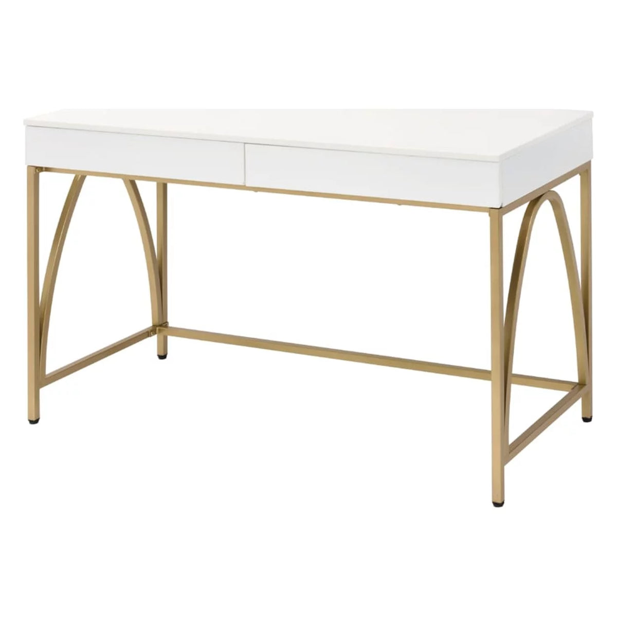 Rectangular Wooden Frame Desk with 2 Drawers and Metal Legs R711