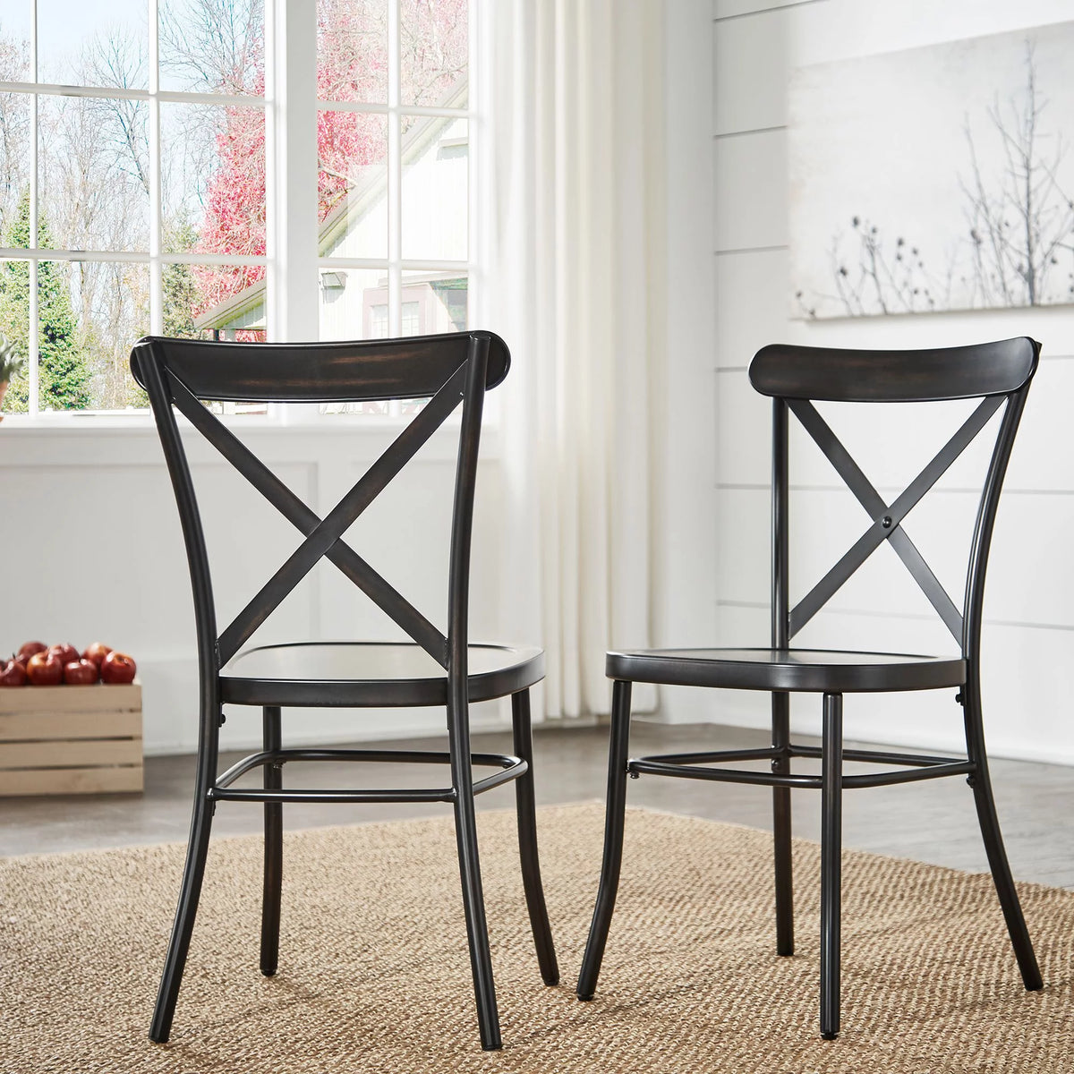 Antique Black Metal Dining Chairs Set of Two X581370