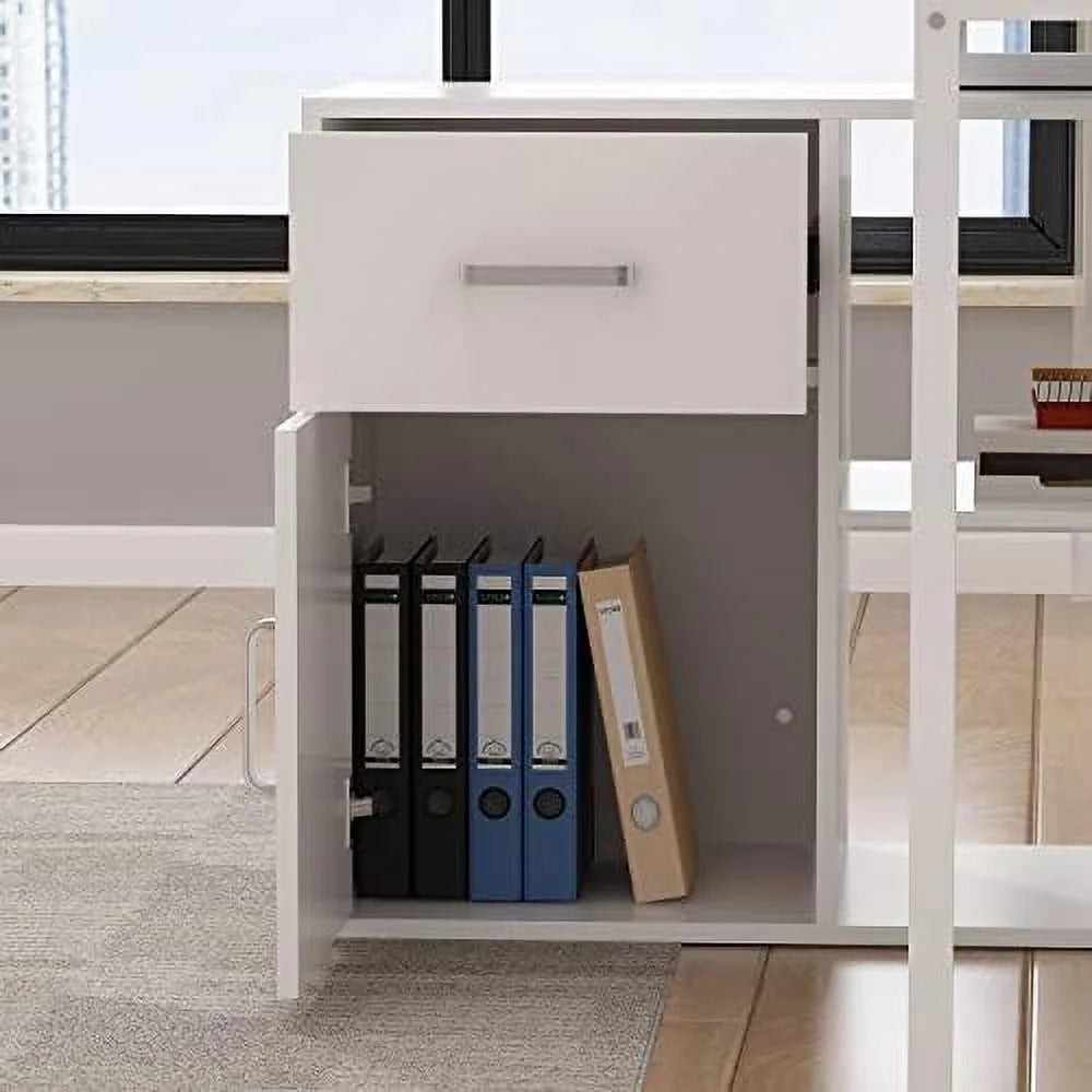 White 55 Inch L-Shaped Corner Desk with 2 Drawers J624