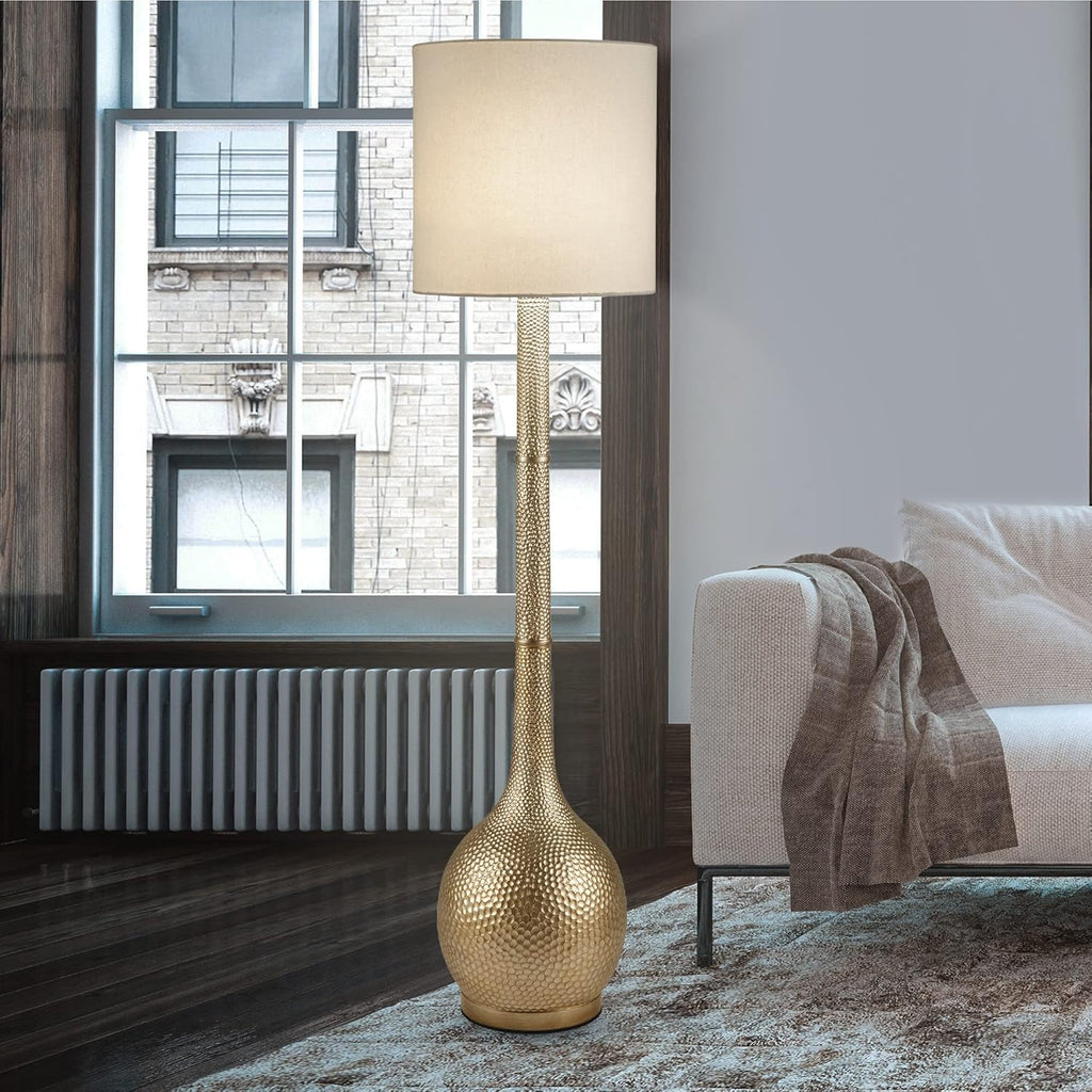 Hammered Metal Floor Lamp with Linen Shade P743