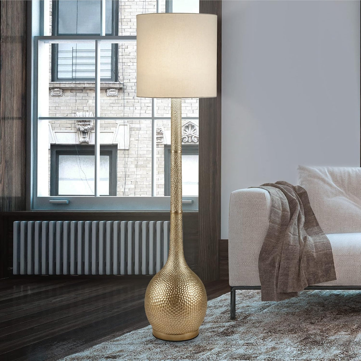 Hammered Metal Floor Lamp with Linen Shade P743