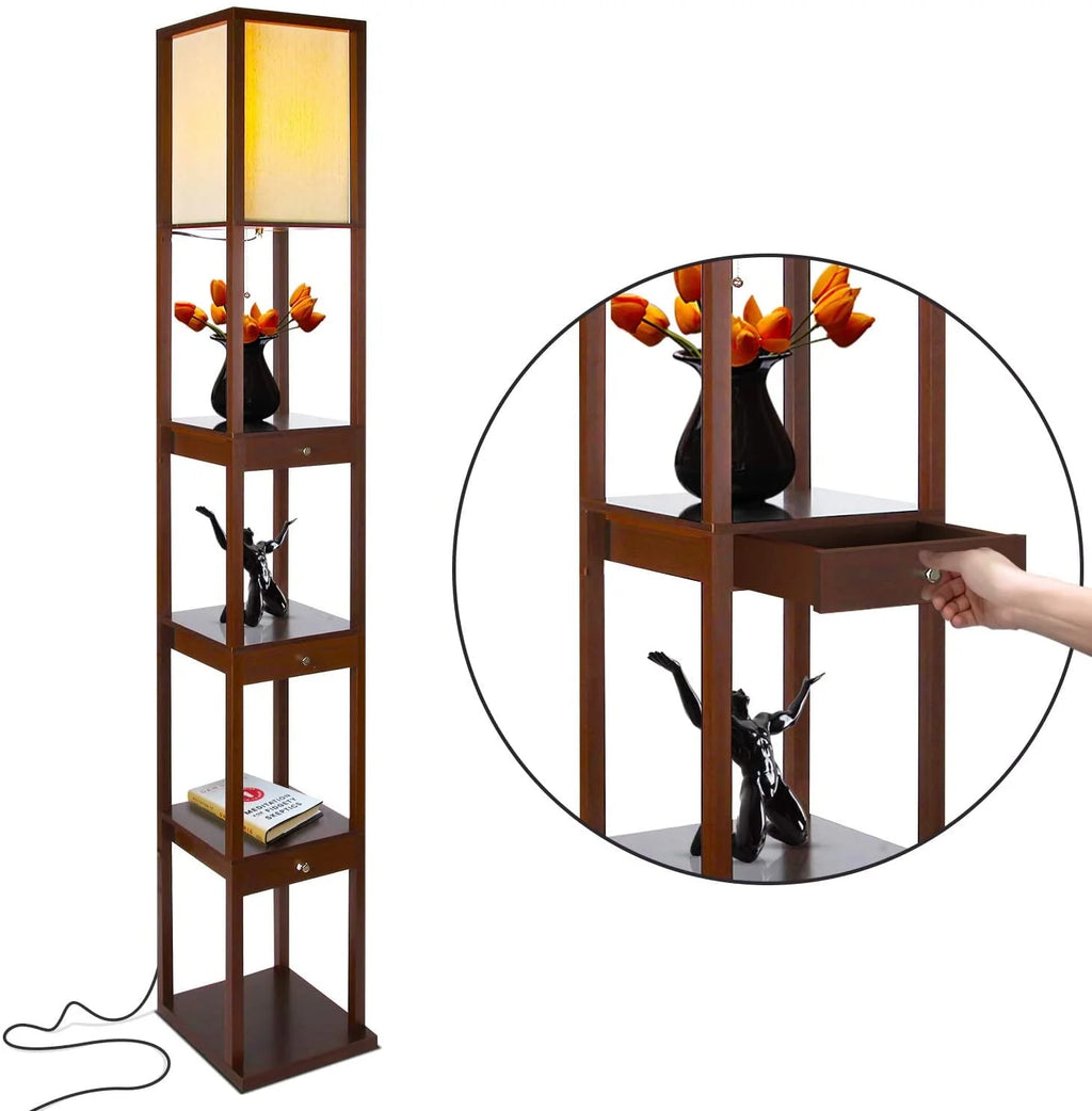 Standing Tower Floor Lamp with Shelves and Drawers I5390