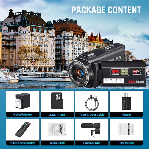 8K Video Camera 64MP Camcorder 18X Digital Zoom T595