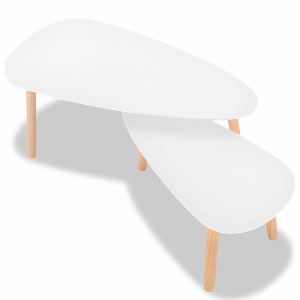 Coffee Table Set 2 Pieces Solid Pinewood White L426