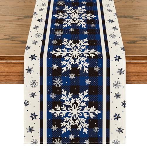 Green Buffalo Plaid Snowflakes Christmas Table Runner 13x72 Inch B789635