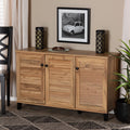 Oak Brown Wood 3-Door Shoe Storage Cabinet A156409