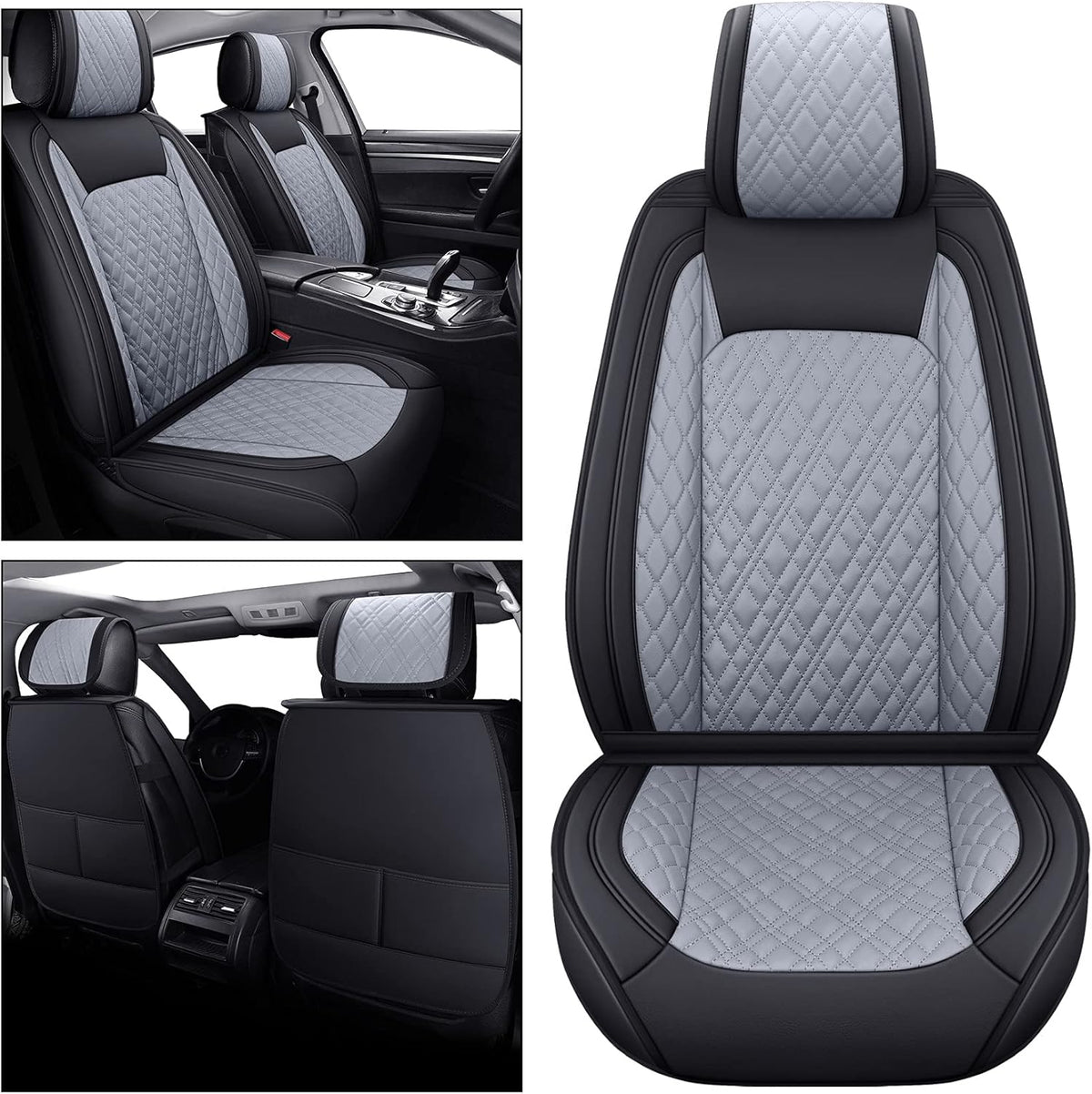 Universal Leather Full Seat Covers Full Set Black-Red A65894