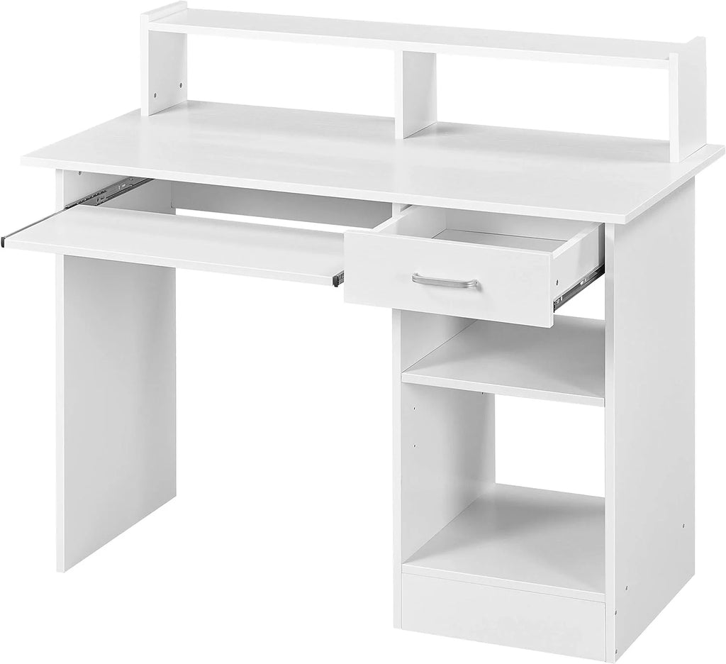 White Computer Desk with Keyboard Tray and Drawers D5035