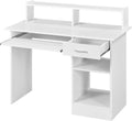 White Computer Desk with Keyboard Tray and Drawers D5035