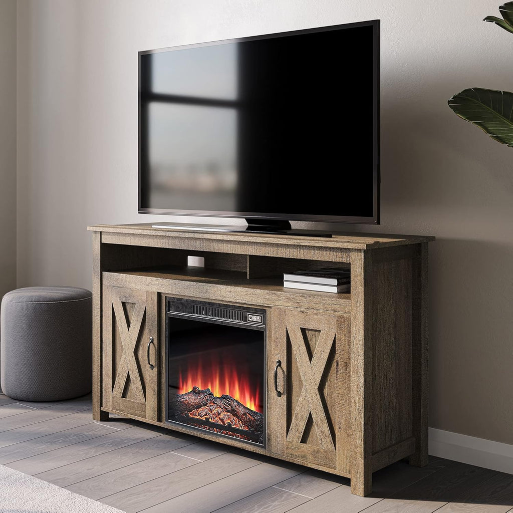 Wood Electric Fireplace TV Stand with Shelves and Cabinets T9126