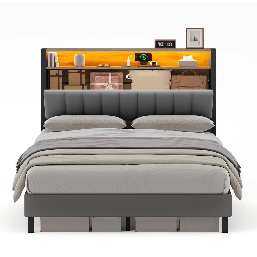 Full Size Bed Frame with Storage Headboard and Charging Station C884
