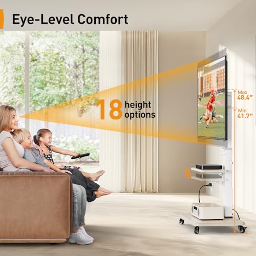 White Tilt & Swivel Rolling TV Stand with Power Outlet J446703