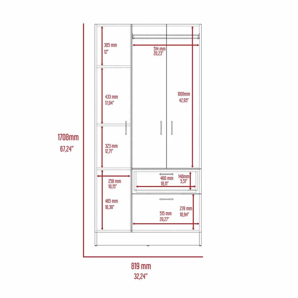 Modern Wood Armoire with Two Cabinets in Black/White Z287279