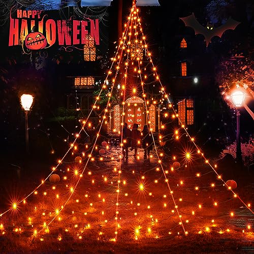 White Lighted Spider Web with 250 LED Lights, 8 Modes, Timer K1165