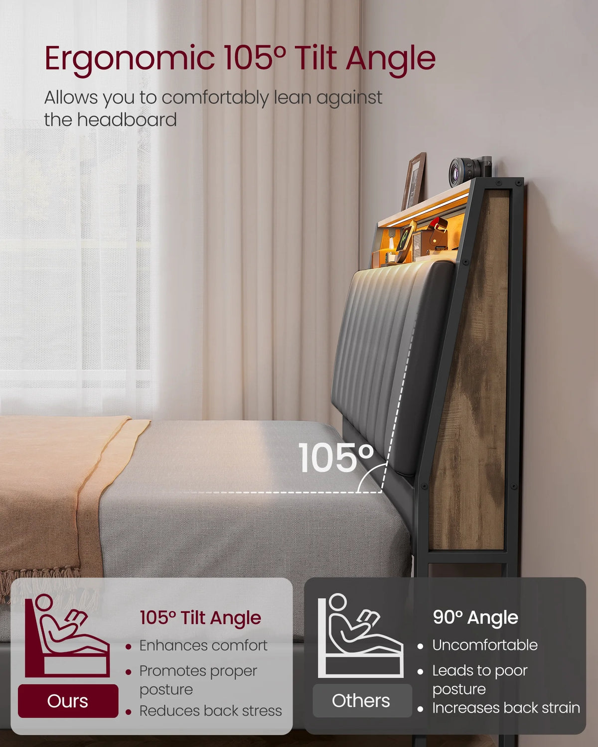 Full Size Bed Frame with Storage Headboard and Charging Station C884
