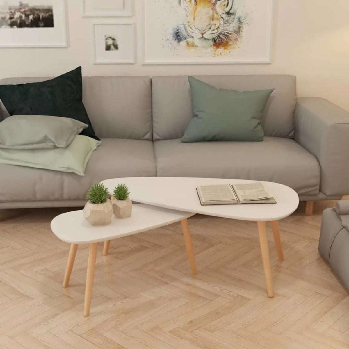 Coffee Table Set 2 Pieces Solid Pinewood White L426