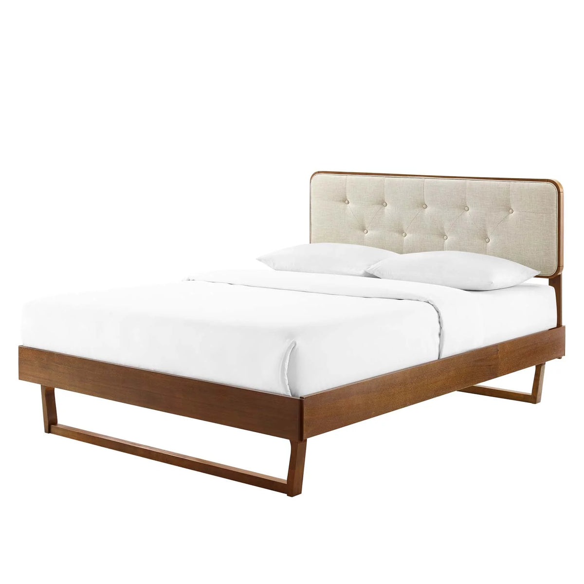 Full Size Wood Brown Walnut Platform Bed Frame W549