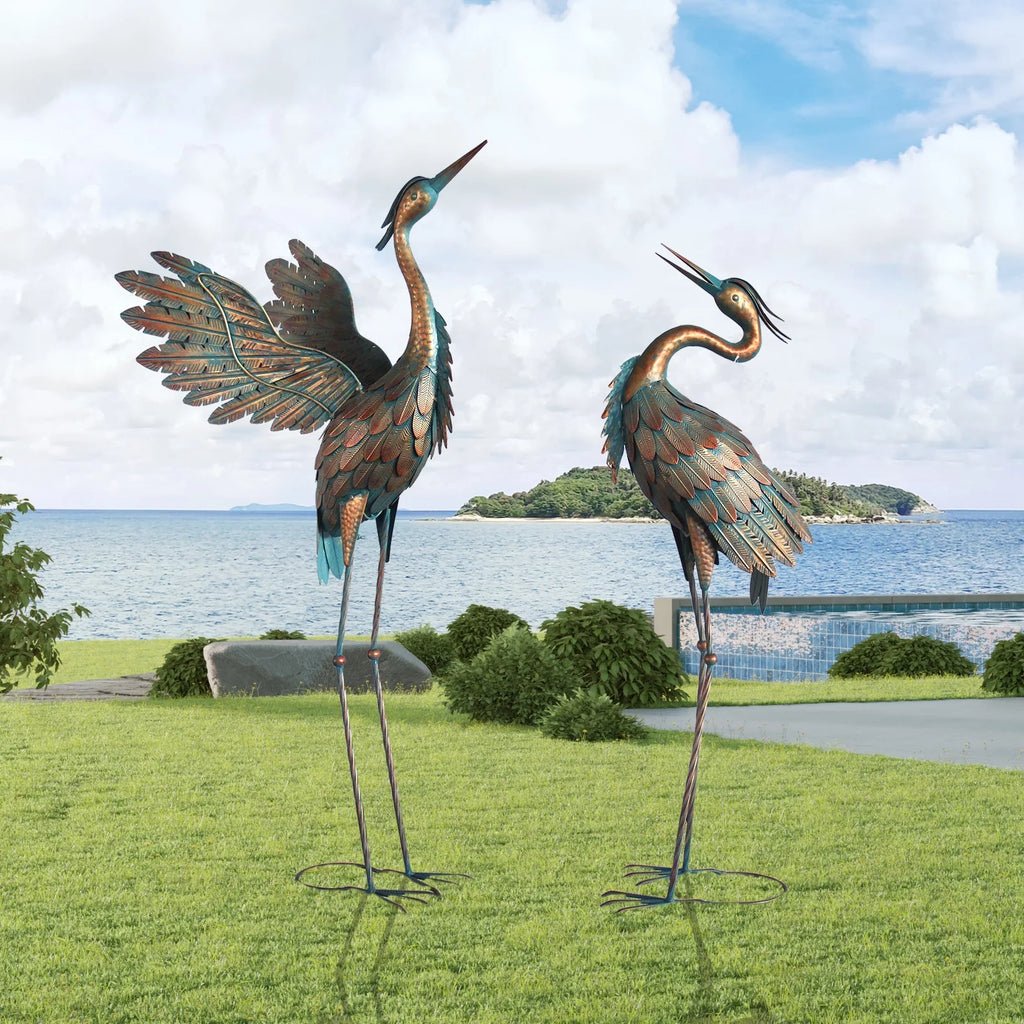 Metal Heron Garden Statues Set of 2 I62950