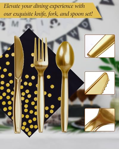 Black and Gold 350 Pieces Disposable Party Tableware Set C463618