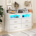 White 6 Drawer Dresser with LED Lights and Charging Station F357
