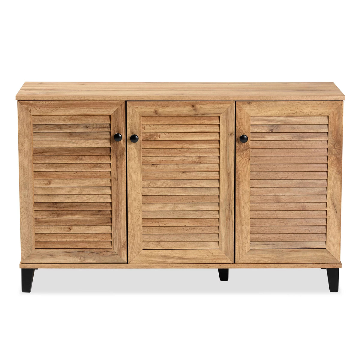 Oak Brown Wood 3-Door Shoe Storage Cabinet A156409