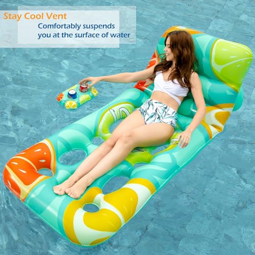 Inflatable Pool Float Lounger with Adjustable Backrest Cup Holders I414745
