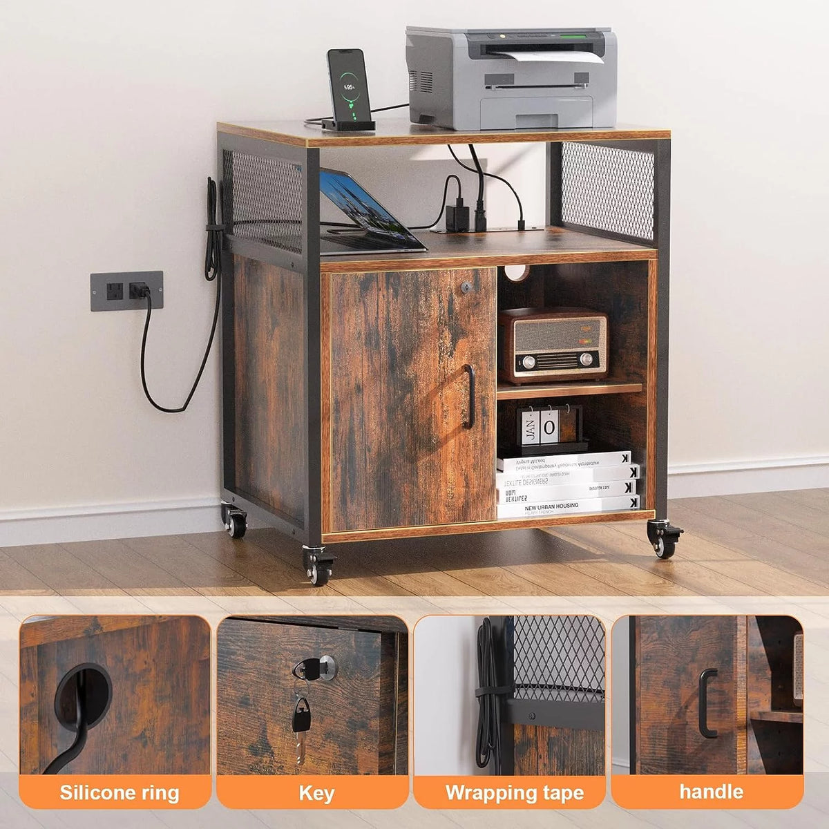Filing Cabinet with Lock and Charging Station D6023