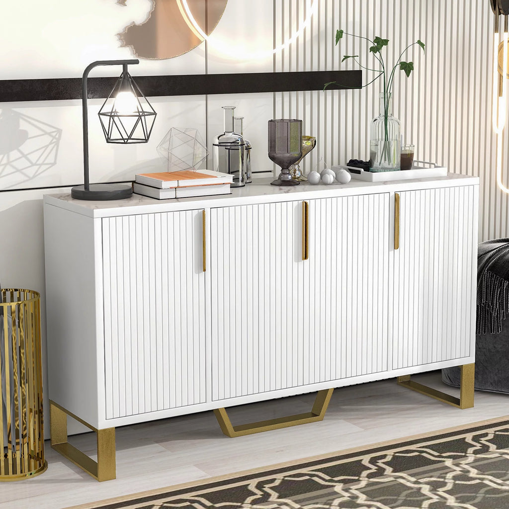 White 4 Door Buffet Sideboard with Metal Legs O54925