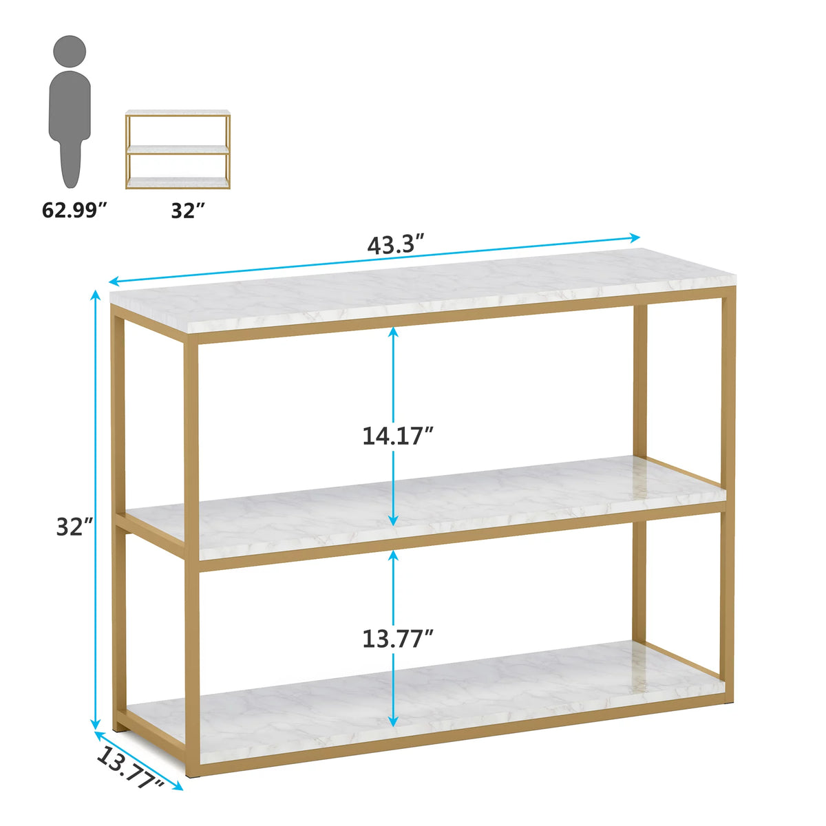 Gold Sofa Console Table with Storage Shelves F659485