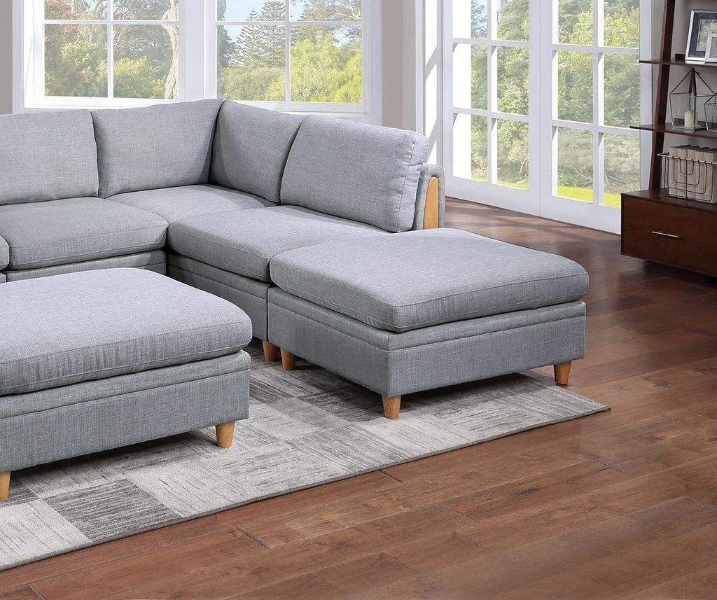 6pc Modular Sectional Sofa Set Light Grey T2384