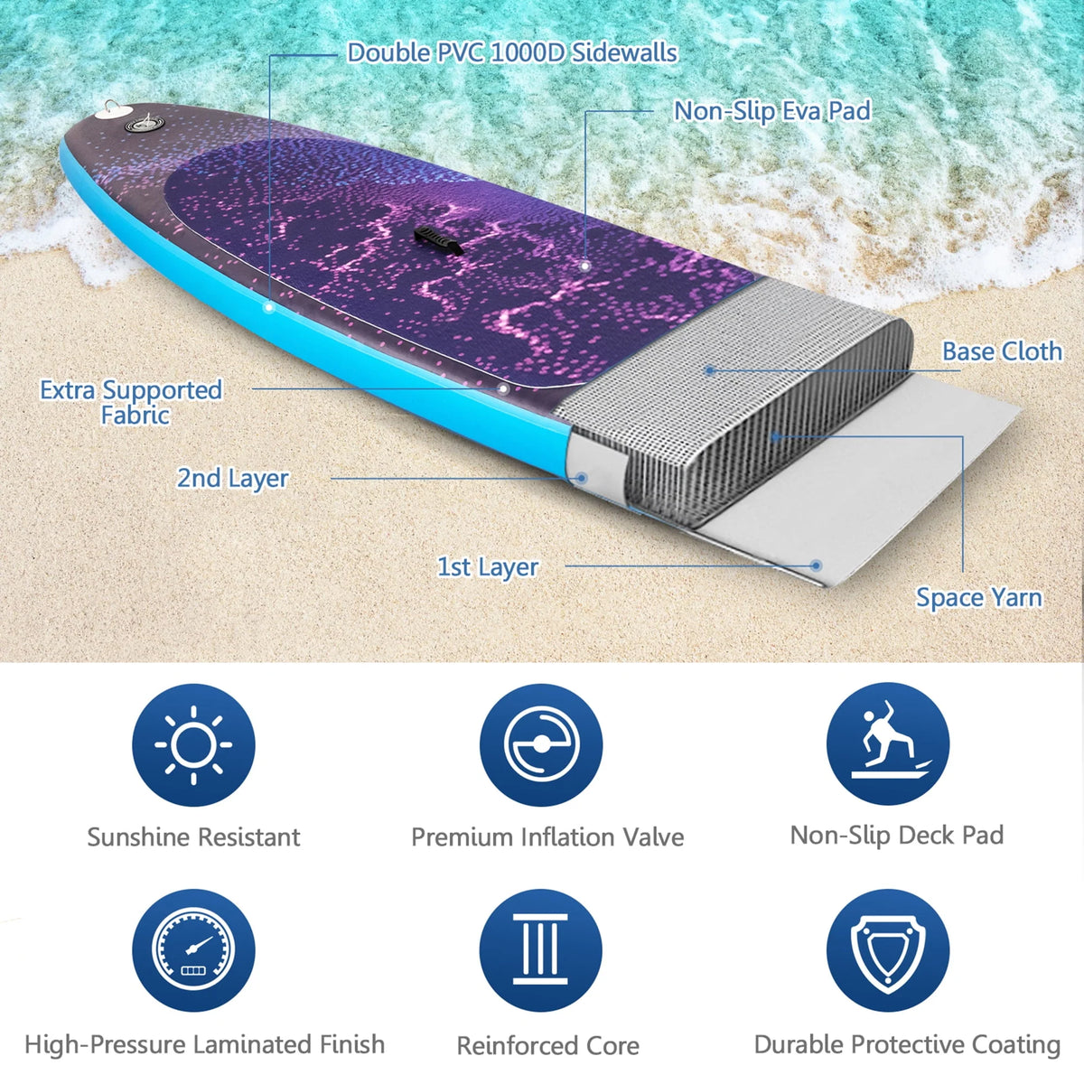 10.5 ft Inflatable Stand-Up Paddle Board Non-Slip Deck N98184