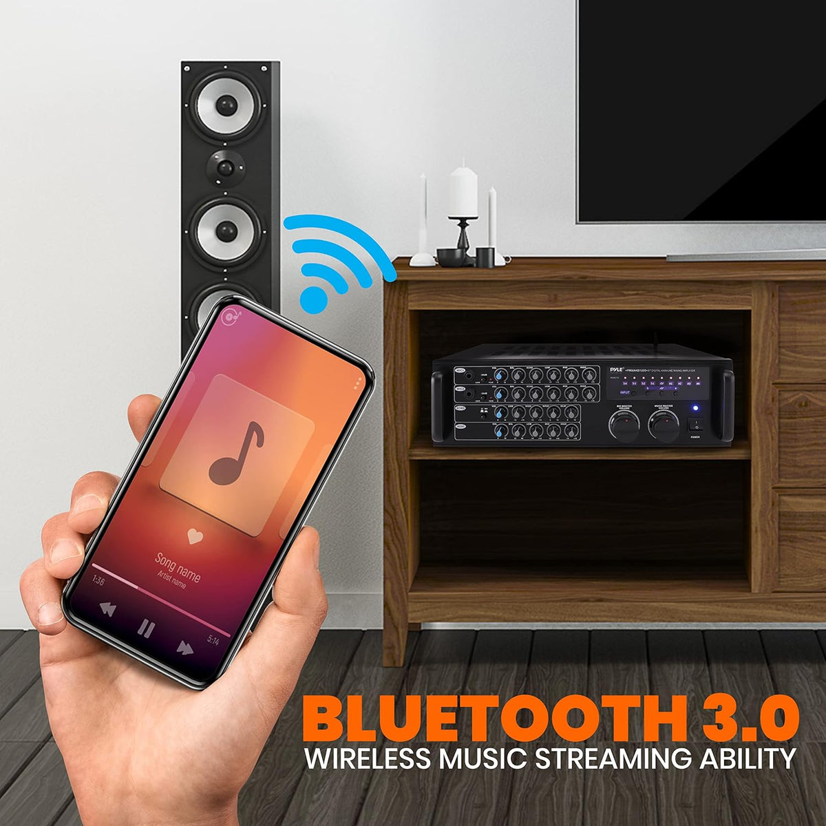 1000-Watt Portable Wireless Bluetooth Stereo Mixer Karaoke Amplifier System with Dual Mic W54474