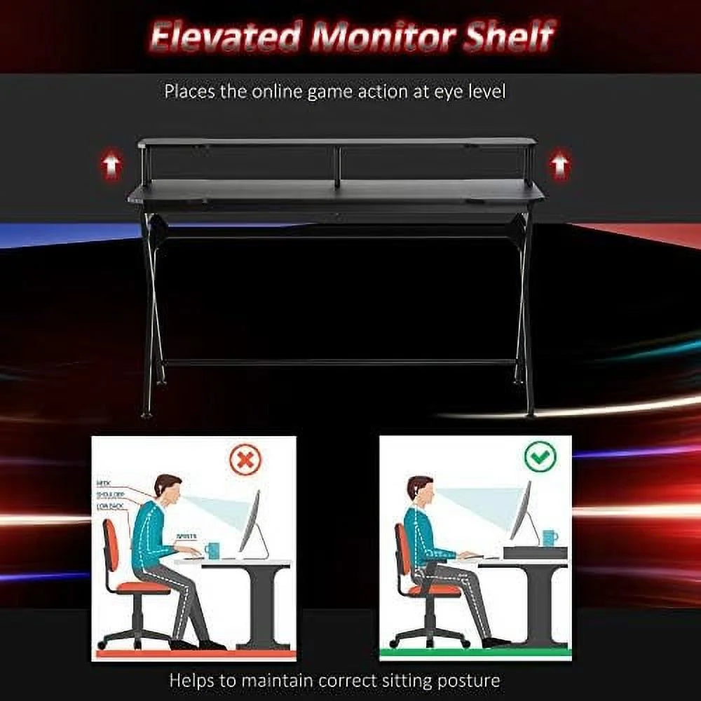 55 Inch Black Gaming Desk with Monitor Stand K446761