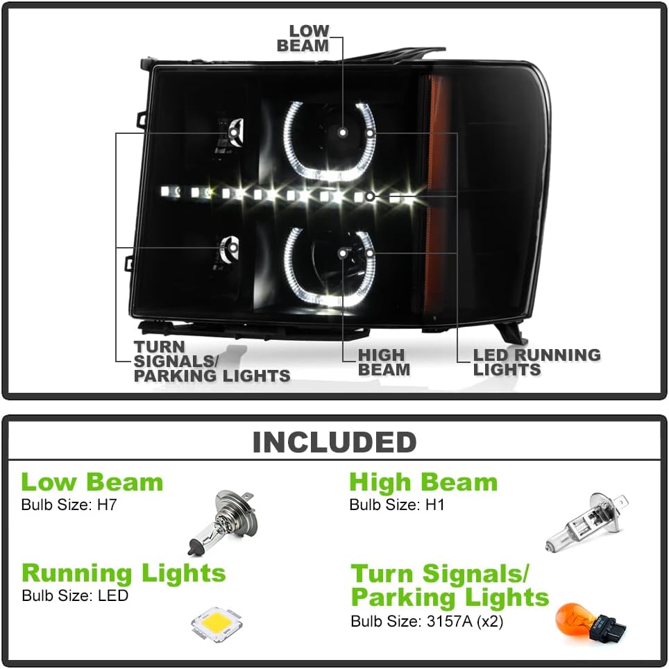 Blk Smoke LED Projector Headlights Driver + Passenger Side T71869
