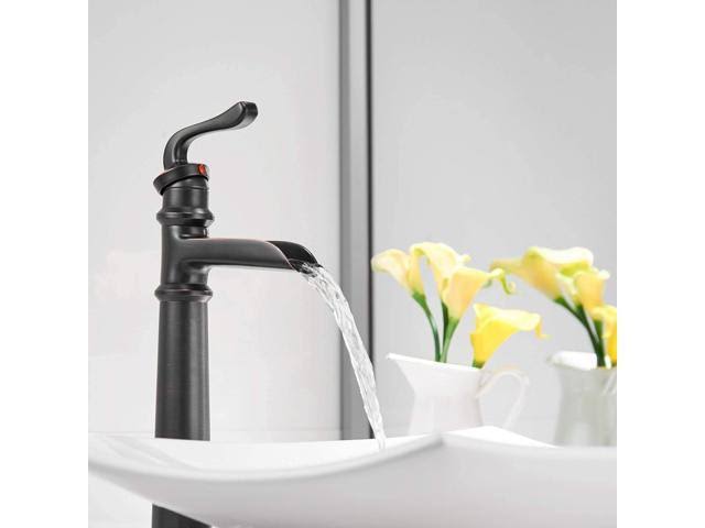 Tall Oil Rubbed Bronze Waterfall Vessel Sink Faucet with Pop Up Drain H108247
