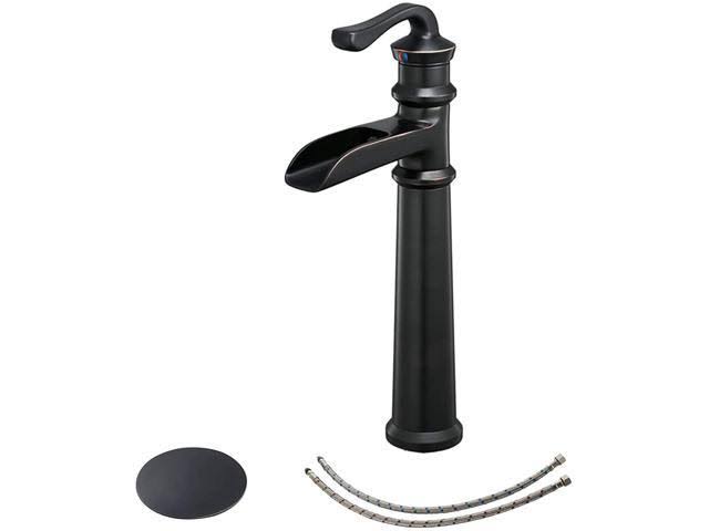 Tall Oil Rubbed Bronze Waterfall Vessel Sink Faucet with Pop Up Drain H108247