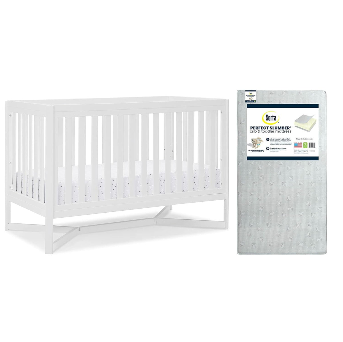 4-in-1 Convertible Crib and Dual Sided Crib & Toddler Mattress P114873