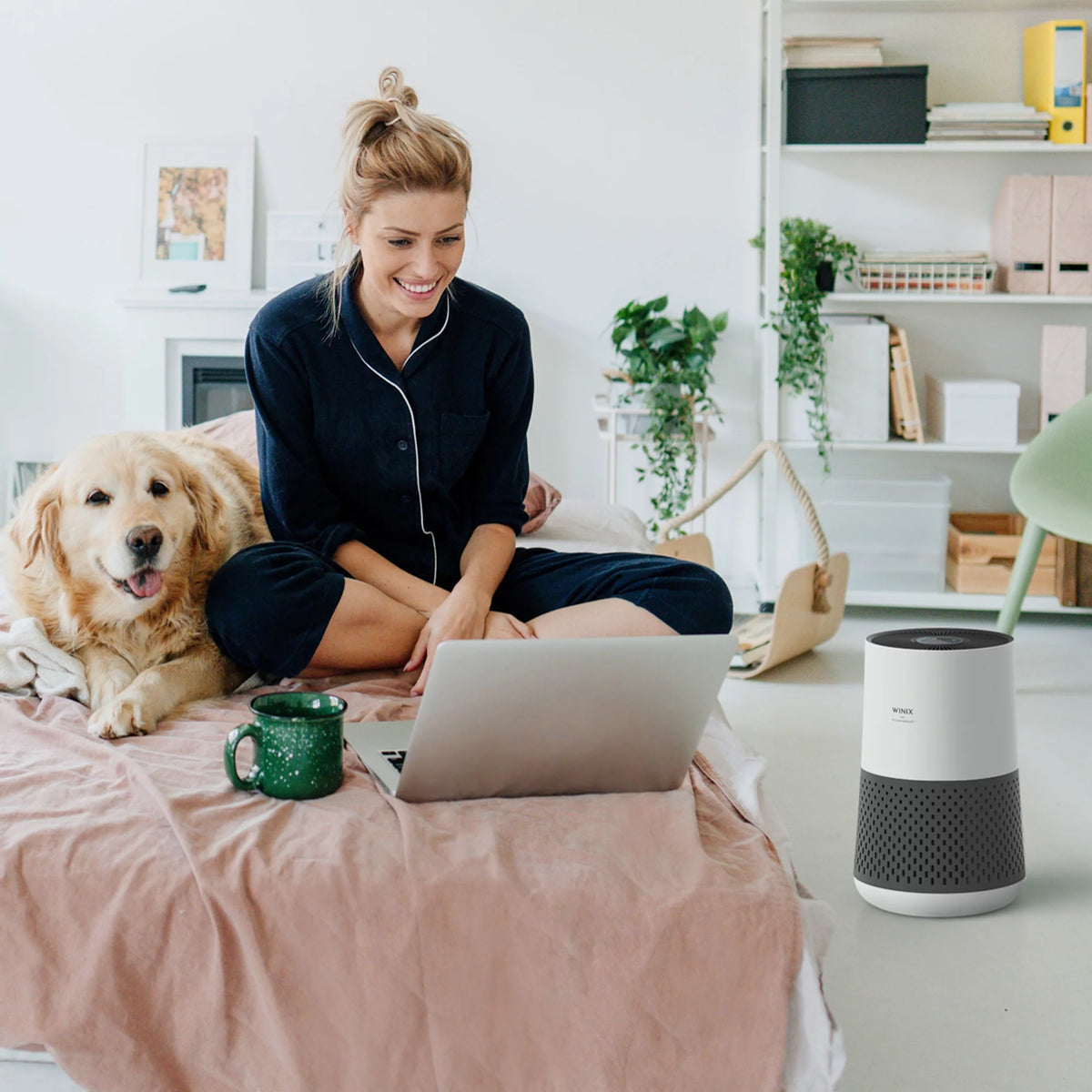 White Charcoal Grey 4-Stage True HEPA Tower Air Purifier C6036