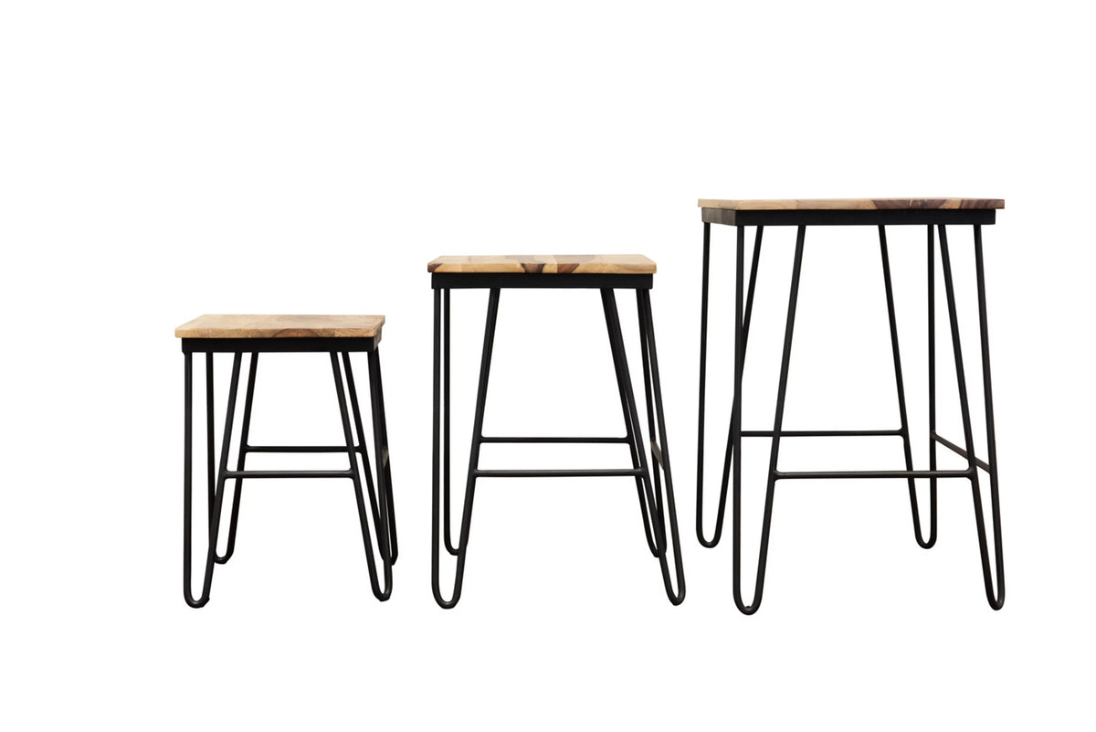 Sheesham Wood Nesting Tables with Iron Base F708492