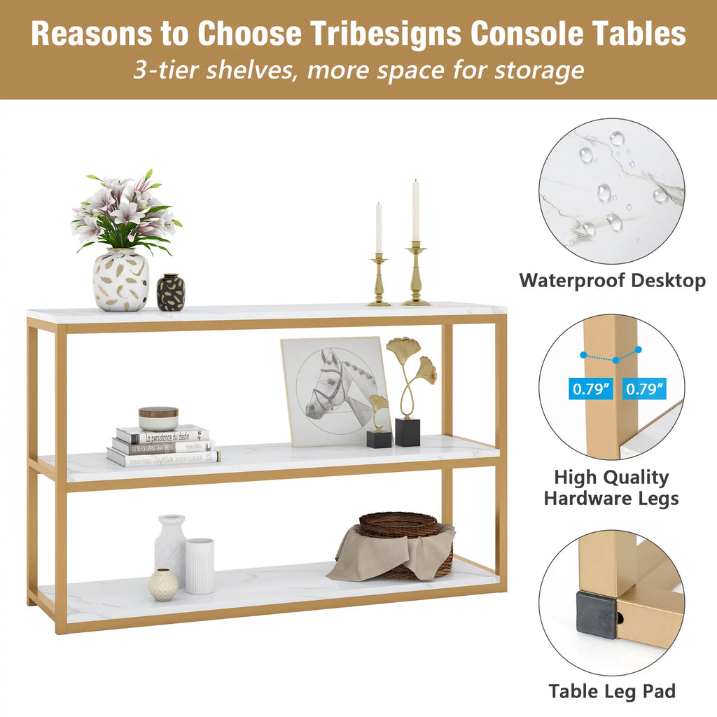 Gold Sofa Console Table with Storage Shelves F659485