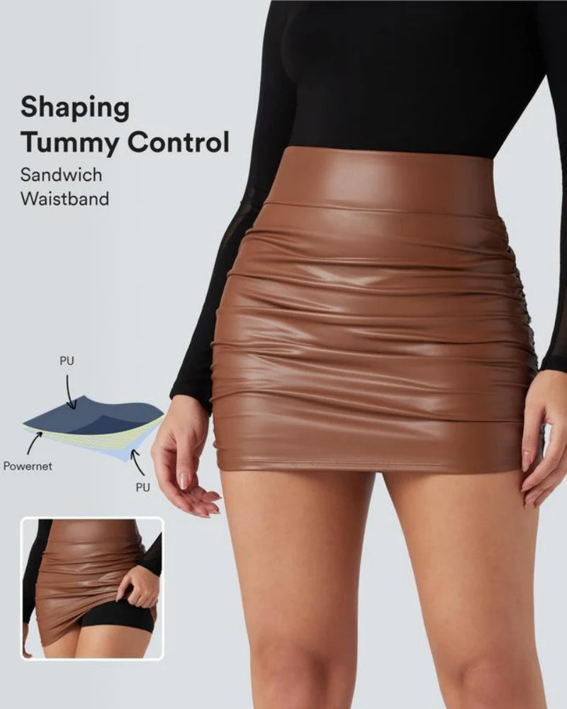 High Waisted Tummy Control Ruched Fleece Mini Skirt G926