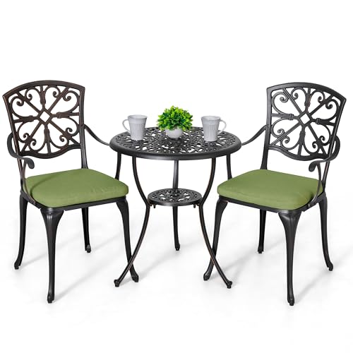 3 Piece Cast Aluminum Bistro Set with Umbrella Hole U209