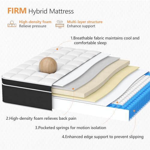 King Size 12 Inch Hybrid Gel Memory Foam Pocket Spring Mattress E56191